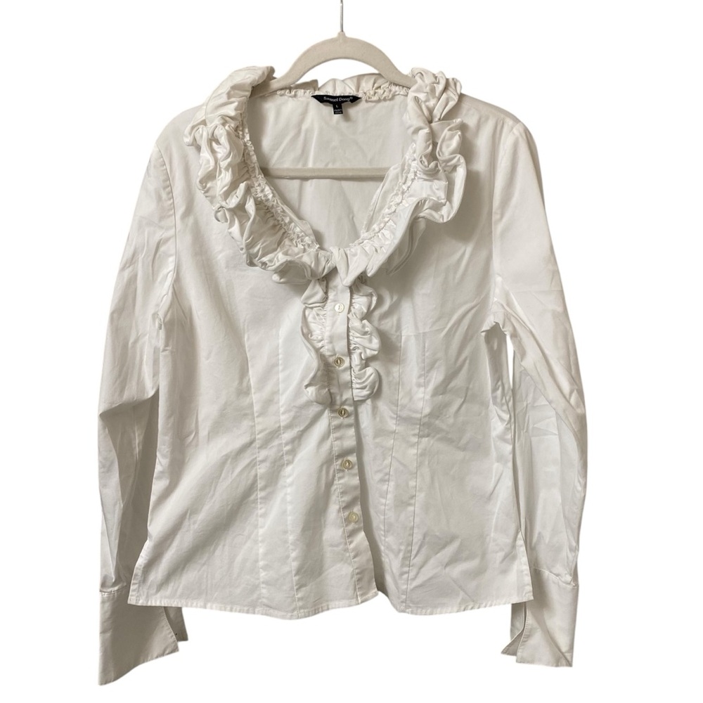 Samuel Dong white victorian layered ruffled collar button up long sleeve Top L